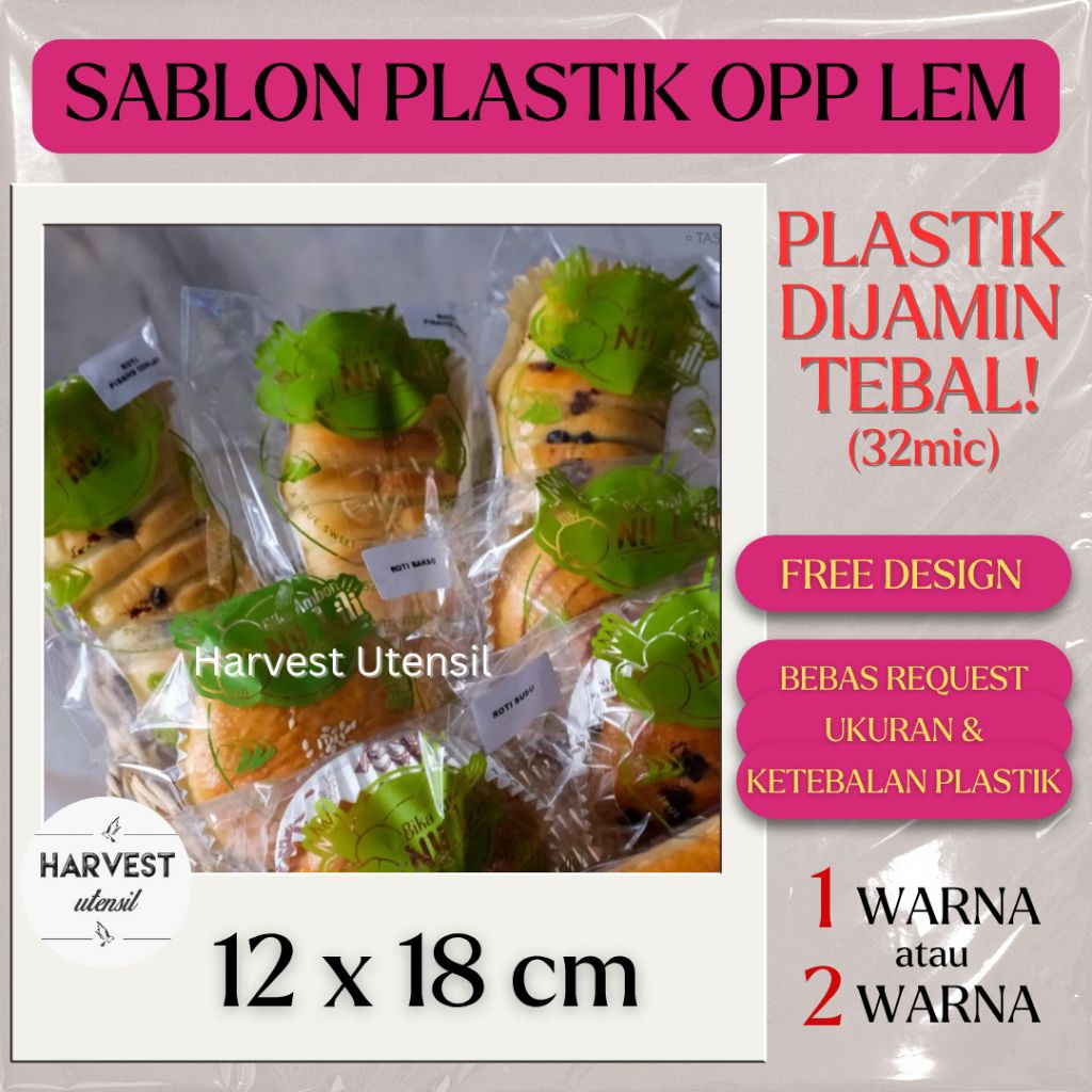 

12x18 Sablon Plastik OPP Lem Tebal Roti Kue Bakery Pastry Makanan Aksesoris