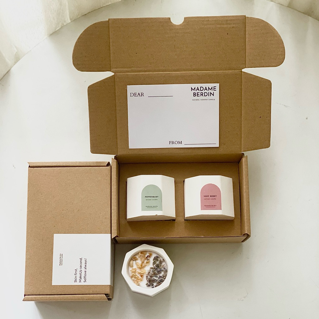 Giftset 2 Scented Candle by Madame Berdin | Hampers Lilin Aromaterapi Hexa | Simple Birthday Gift | 