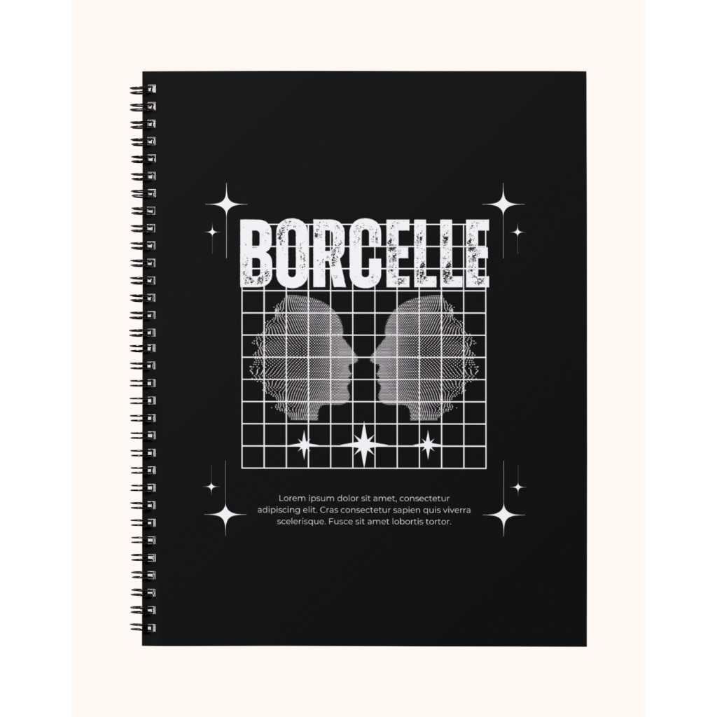 

Notebook Reflektif A5 Spiral – 50 Halaman Hitam Putih | HVS 80gsm & 100gsm – BORCELLE: Between Words and Wounds