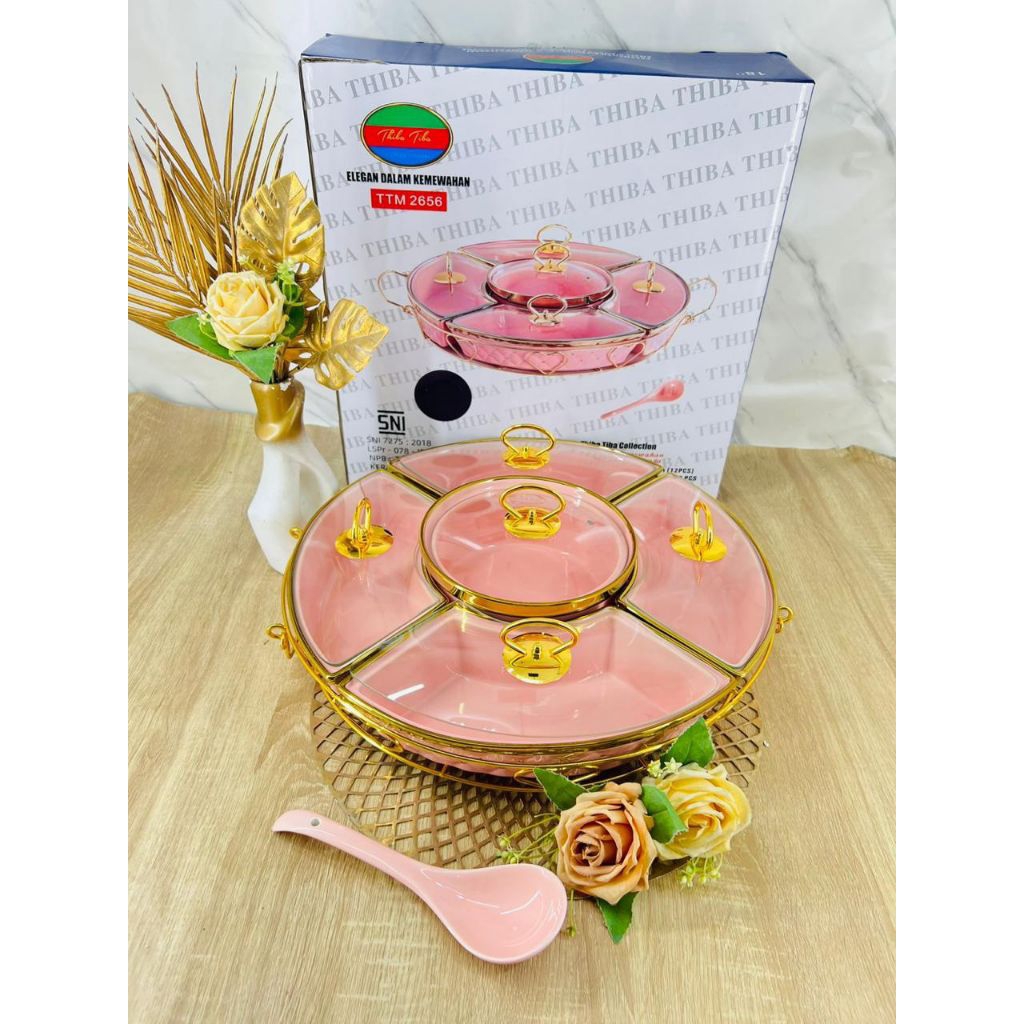 (Packing Kayu) Prasmanan Putar 18Inch Keramik Diamond Tutup Kaca Thiba-Tiba