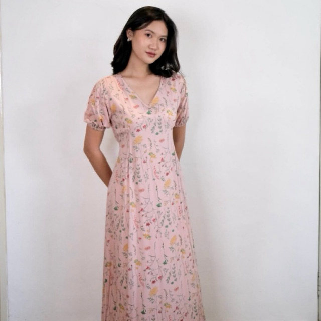 SELENA DRESS | Summer Dress Wanita Woman Long Dress Panjang Bunga Motif Korean Style | INI WEAR