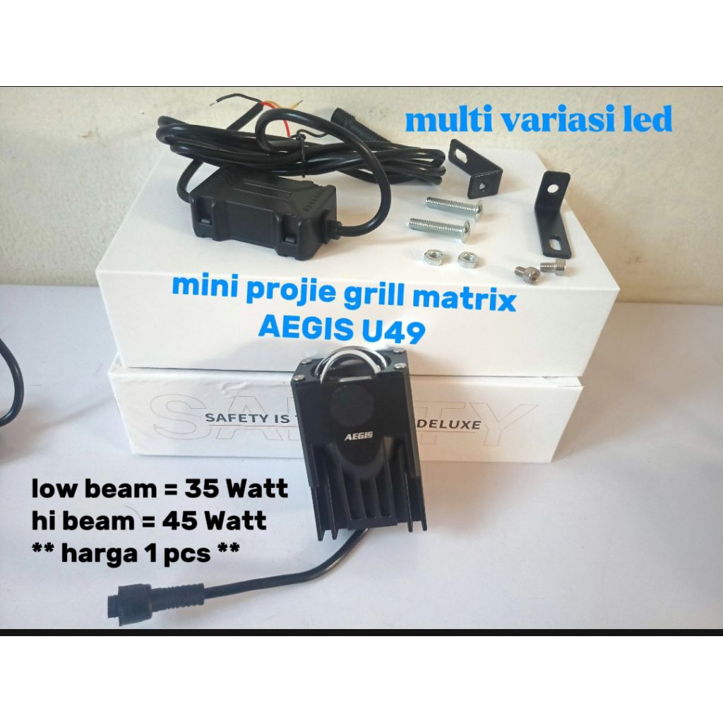 1pcs mini projie grill matrix AEGIS U49 PUTIH-PUTIH untuk motor dan mobillow35w,hi45w*lengkap(+drive
