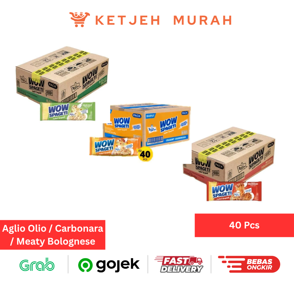 

WOW Spageti Instant Spaghetti Rasa Aglio Olio / Creamy Carbonara / Meaty Bolognese 1 Dus isi 40 Pcs