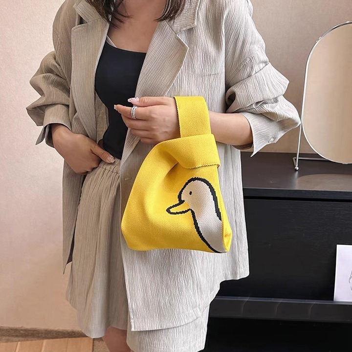 TAS TANGAN TAS JINJING TAS VIRAL Tas Thailand Buffolow Import - Korean Knitted Checkered Tote Bag - 