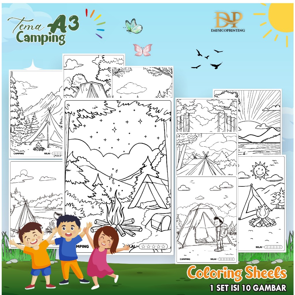

(CAMPING 01) KERTAS MEWARAI ANAK PEMANDANGAN A3 - LEMBAR MEWARNAI MURAH READY STOCK - COLORING SHEETS ANAK PAUD/TK
