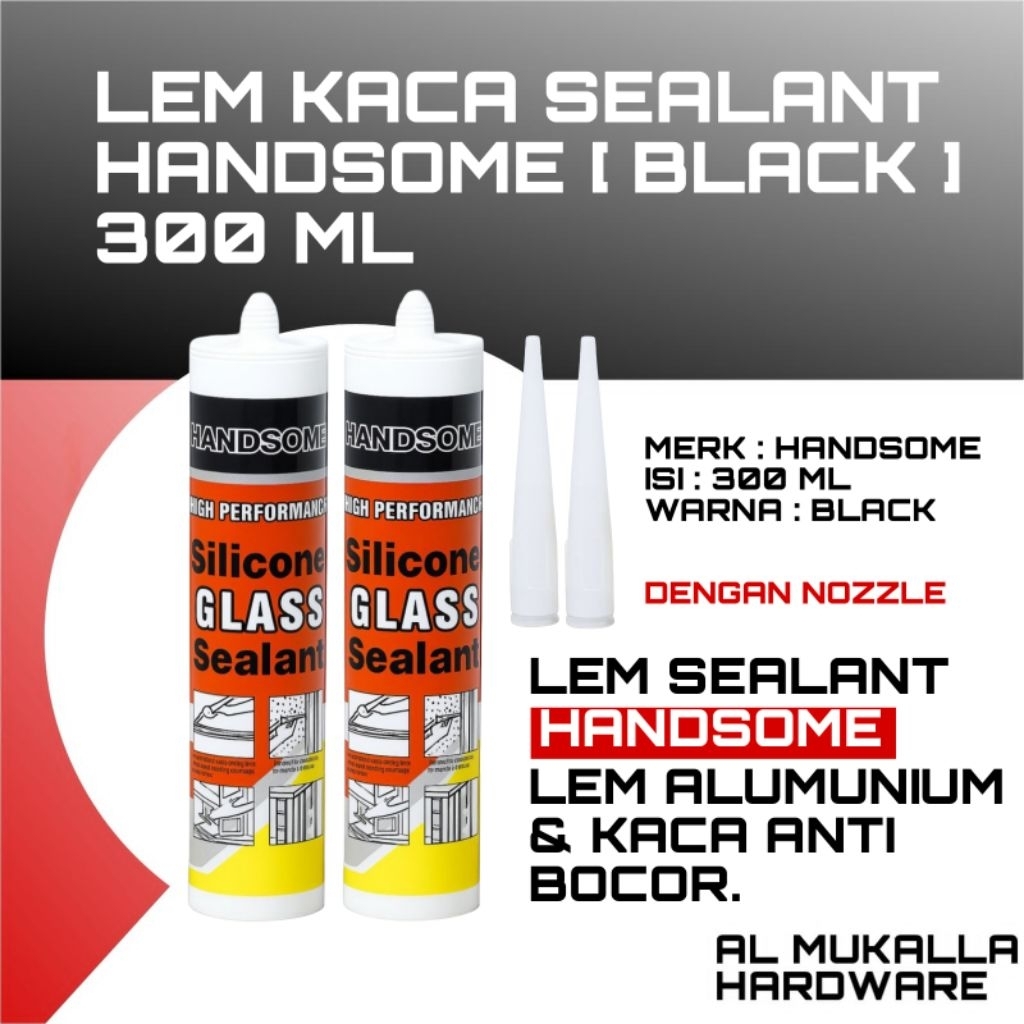 Lem Botol Handsome / Lem Kaca Botol / Lem Sealant Botol Black 300ml / Lem Aquarium
