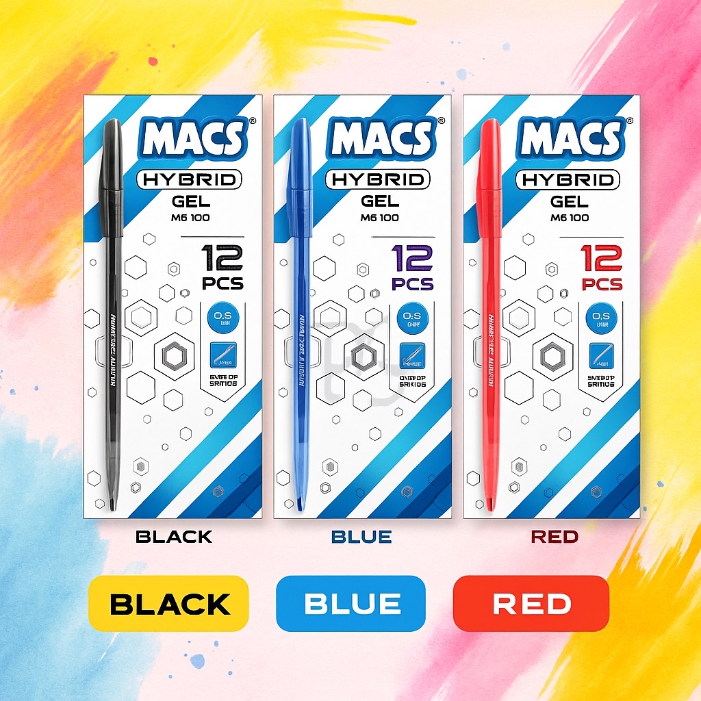 

Pulpen Gel MACS HG-100 0.5mm – Hitam / Biru / Merah [Isi 12 pcs]
