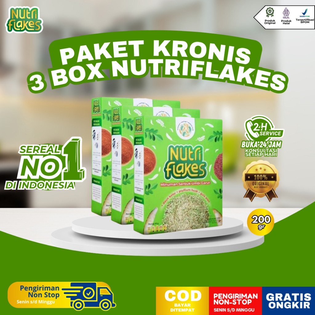 

Nutriflakes Paket 3 Box - Mengatasi Asam Lambung, Maag dan Gerd Dengan Sereal Umbi Garut