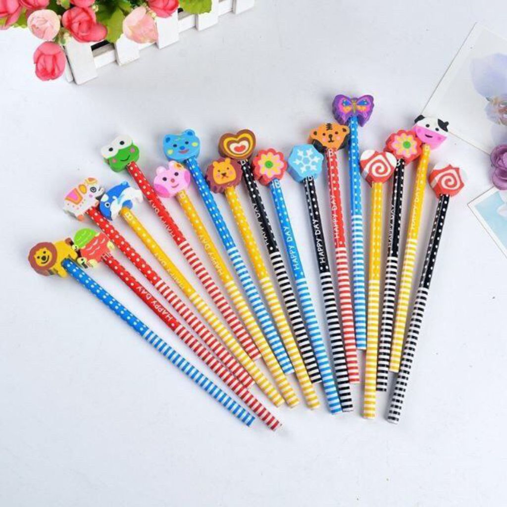 

Pensil Karakter Kartun Cute Motif Garis Polkadot Pensil Karakter Penghapus