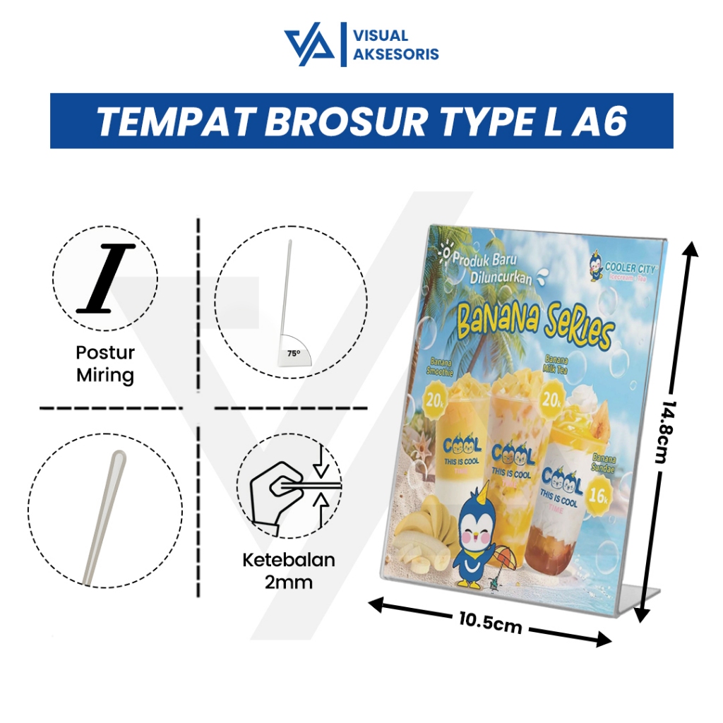 

Tempat Brosur Akrilik A6 Tebal 2mm | Tent Card Akrilik Display Meja | Standing Display Brosur Tipe L