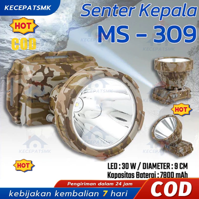 DONY / Senter Kepala Cas / MS 309 / SOBIG 30 W 30 WATT / QLED LED T6 / Super Terang / Murah Senter K
