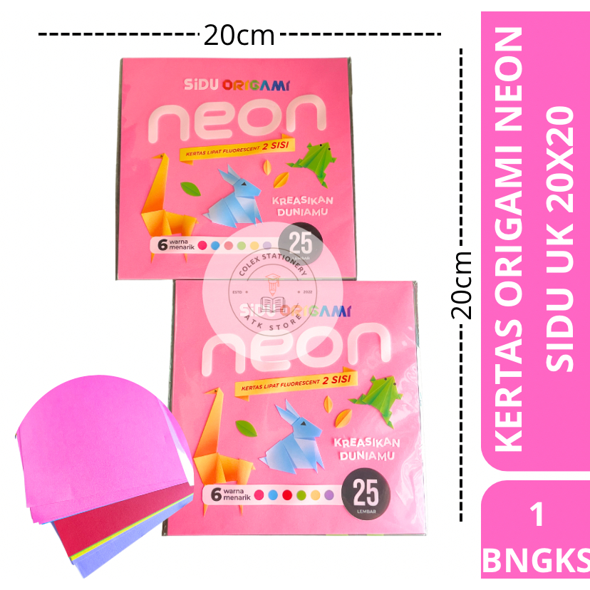 

[1 BUNGKUS] Kertas Lipat Warna / Origami Neon Ukuran Besar 20x20 Isi 25 Lembar Timbal Balik Sidu