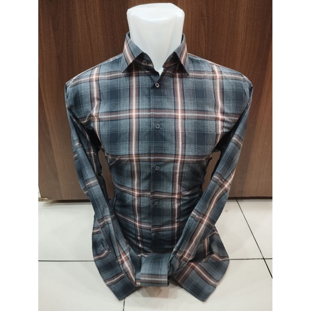 Alisan Kemeja Motif Pria Kotak Lengan Panjang Slim fit