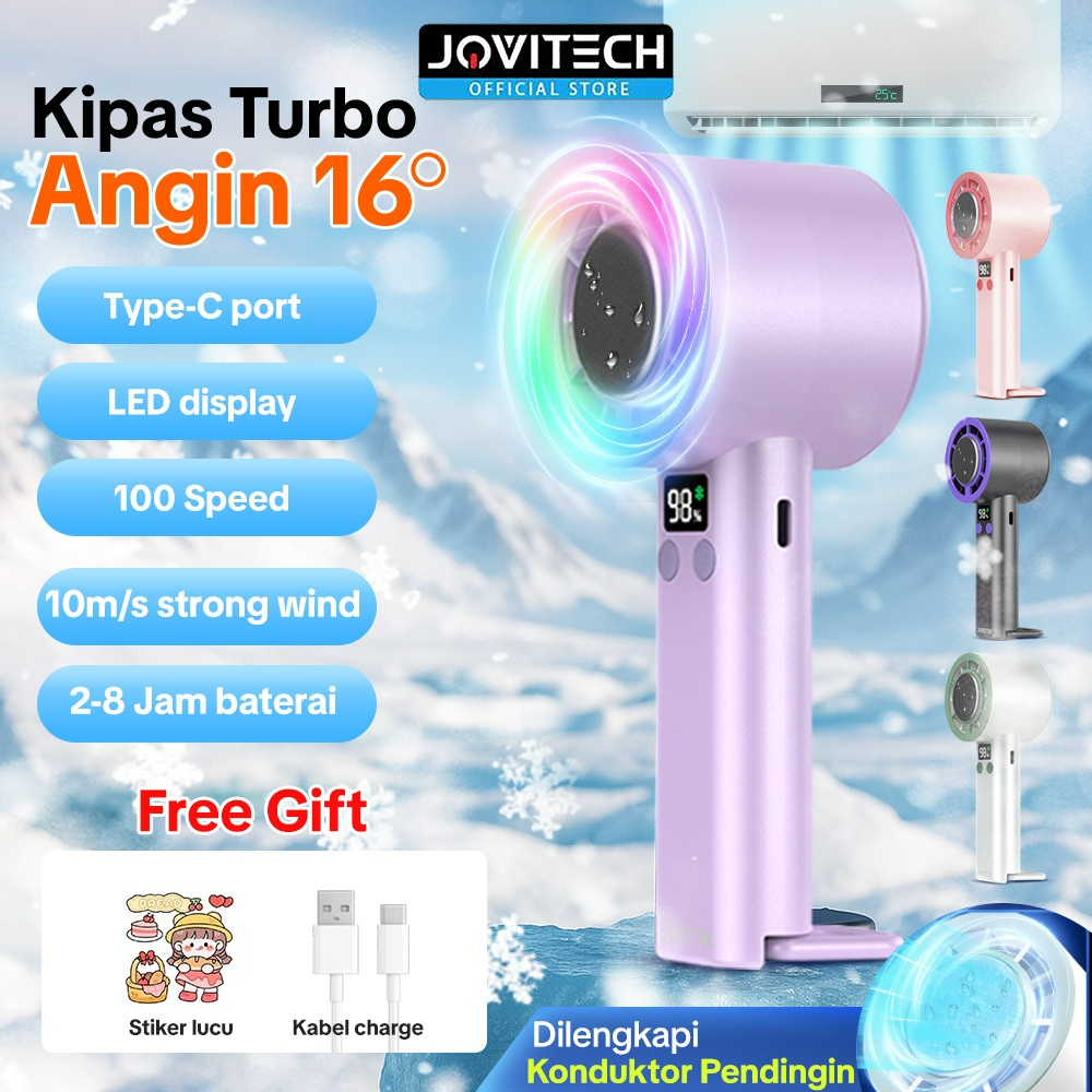Jovitech Kipas AC 16° FN52 Pro Kipas Genggam Type-C port LED Display Speed 100 Turbo Fan Kipas Mini 