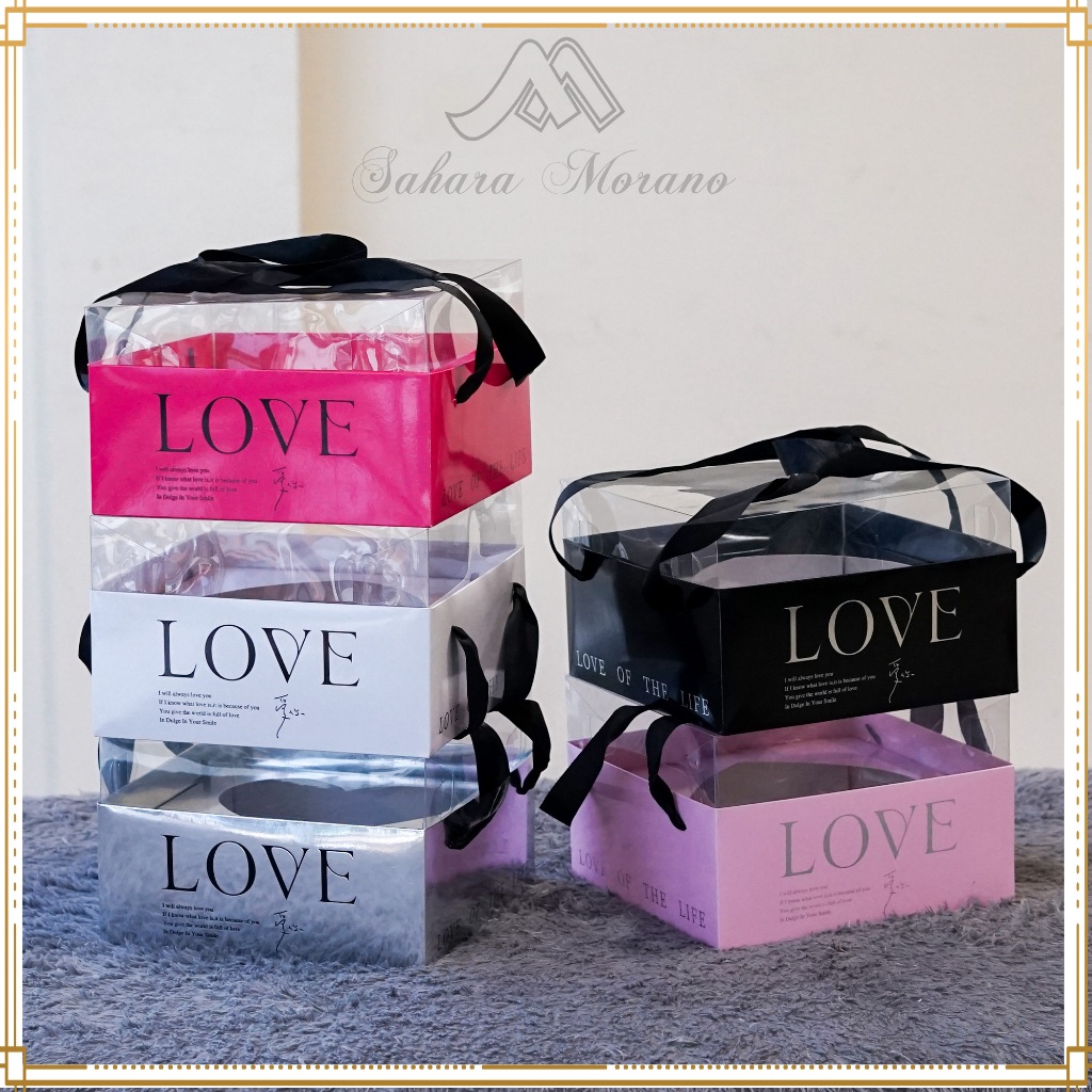 

Flower Box Mika Transparant Motif Love Box Hampers Box Hadiah Kotak Seserahan Box Multifungsi