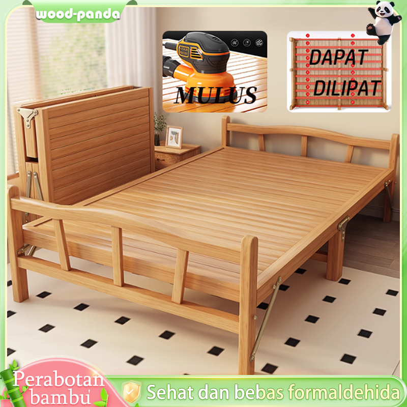 Ranjang Lipat KayuTempat Tidur Lipat Bamboo Folding Bed Ranjang Tidur Lipat Menahan Beban 500KG