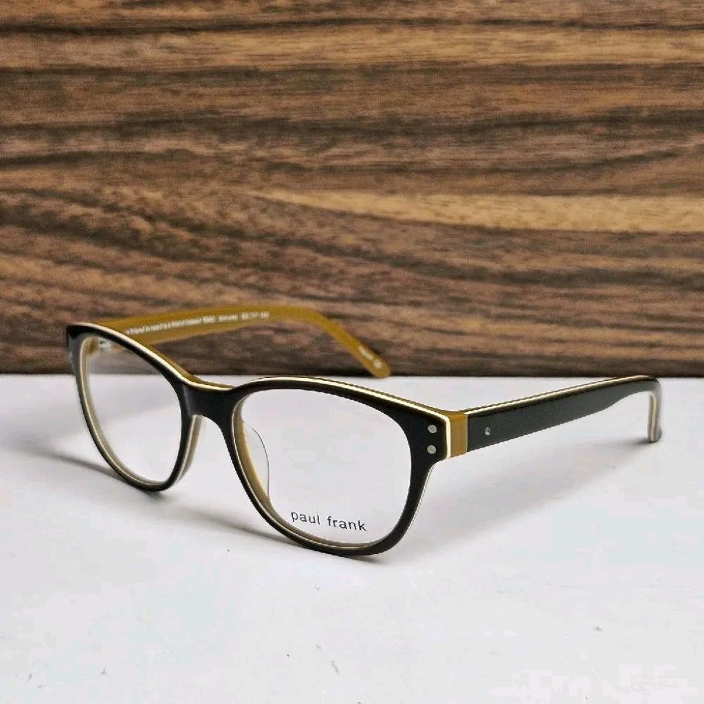 Frame Kacamata Kotak Tebal Pria Wanita Unisex Bahan Asetat Paul Frank RX60 Coklat Glossy Original bi