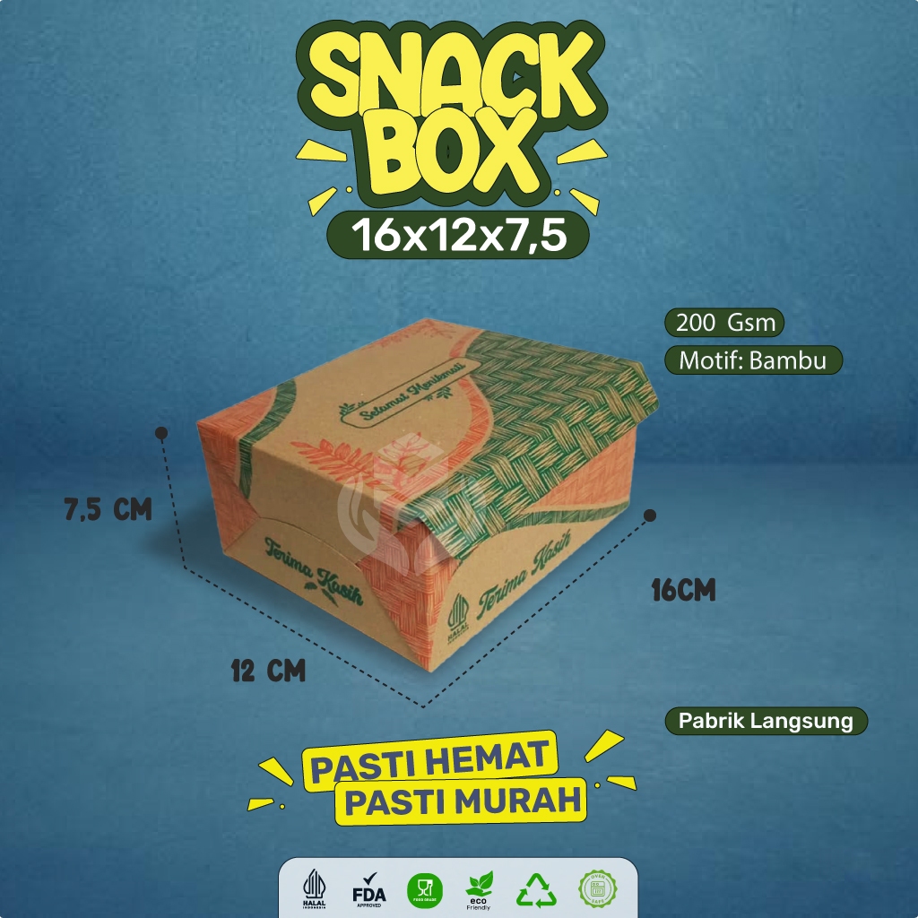 

Box Snack 12x16 Bahan 200 Gsm (B2K149-16X12X7.5 Cm)