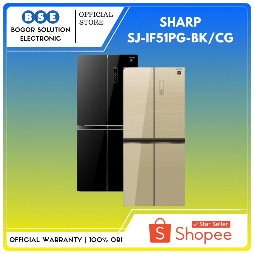 SHARP KULKAS 4 PINTU - KULKAS GLASS DOOR | SJIF51PGCG | SJIF51PGBK