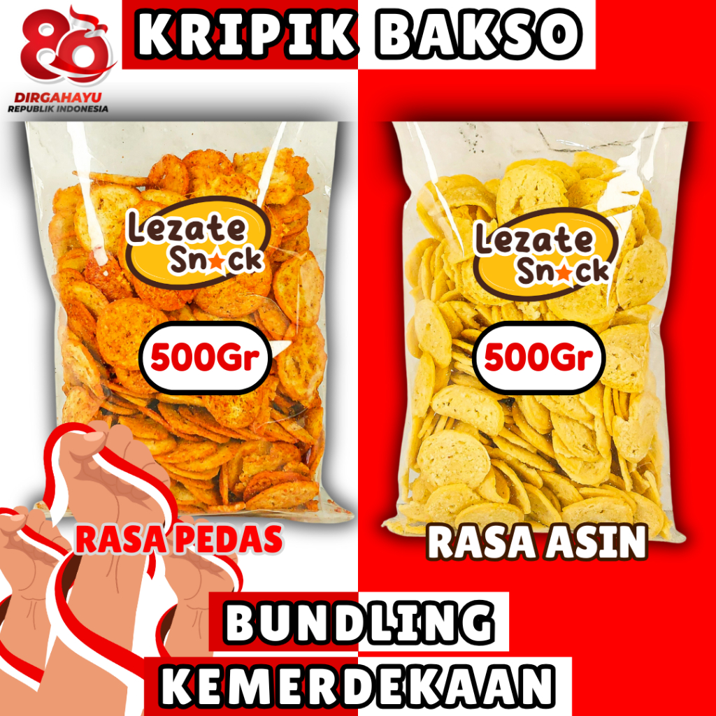 

(BUY 1 GET 1) Keripik Bakso Goreng Pedas 500gr Gratis Keripik Bakso Goreng Asin 500gr LEZATE SNACK