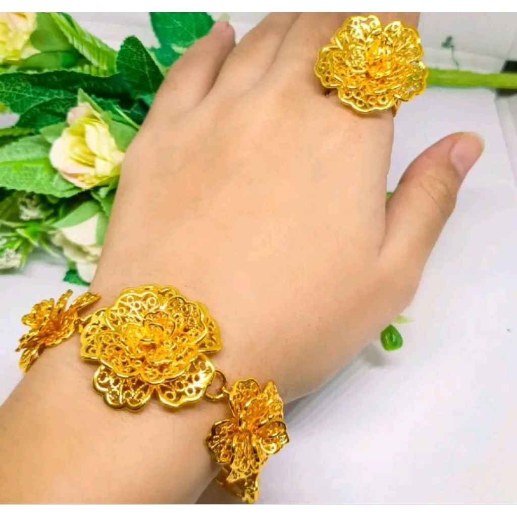 GELANG RANTAI BUNGA KENDARI FREE CINCIN BUNGA KENDARI LAPIS EMAS 24K