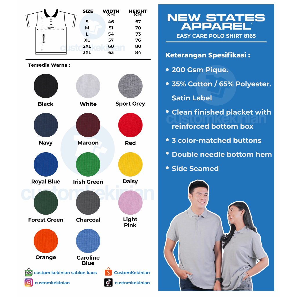 New States Apparel Easy Care Polo Shirt 8165