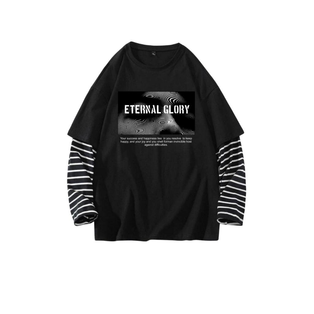ETERNAL Kaos Distro Baju Lengan Panjang Salur Pria Wanita Skena Outfit