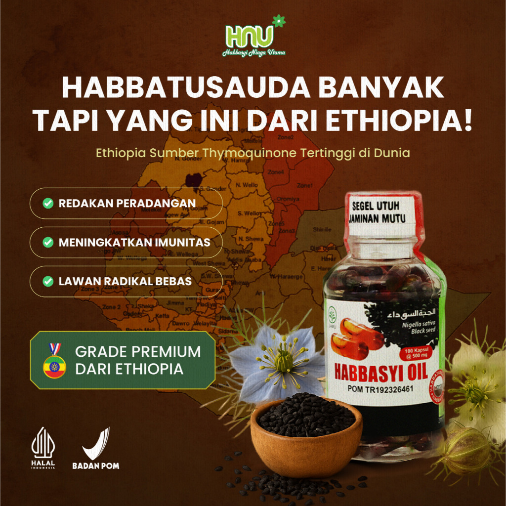 HABBASYI NIAGA UTAMA - Habbasyi Oil Isi 100 Kapsul Minyak Habbatussauda HNU | Habbatussauda Impor Et