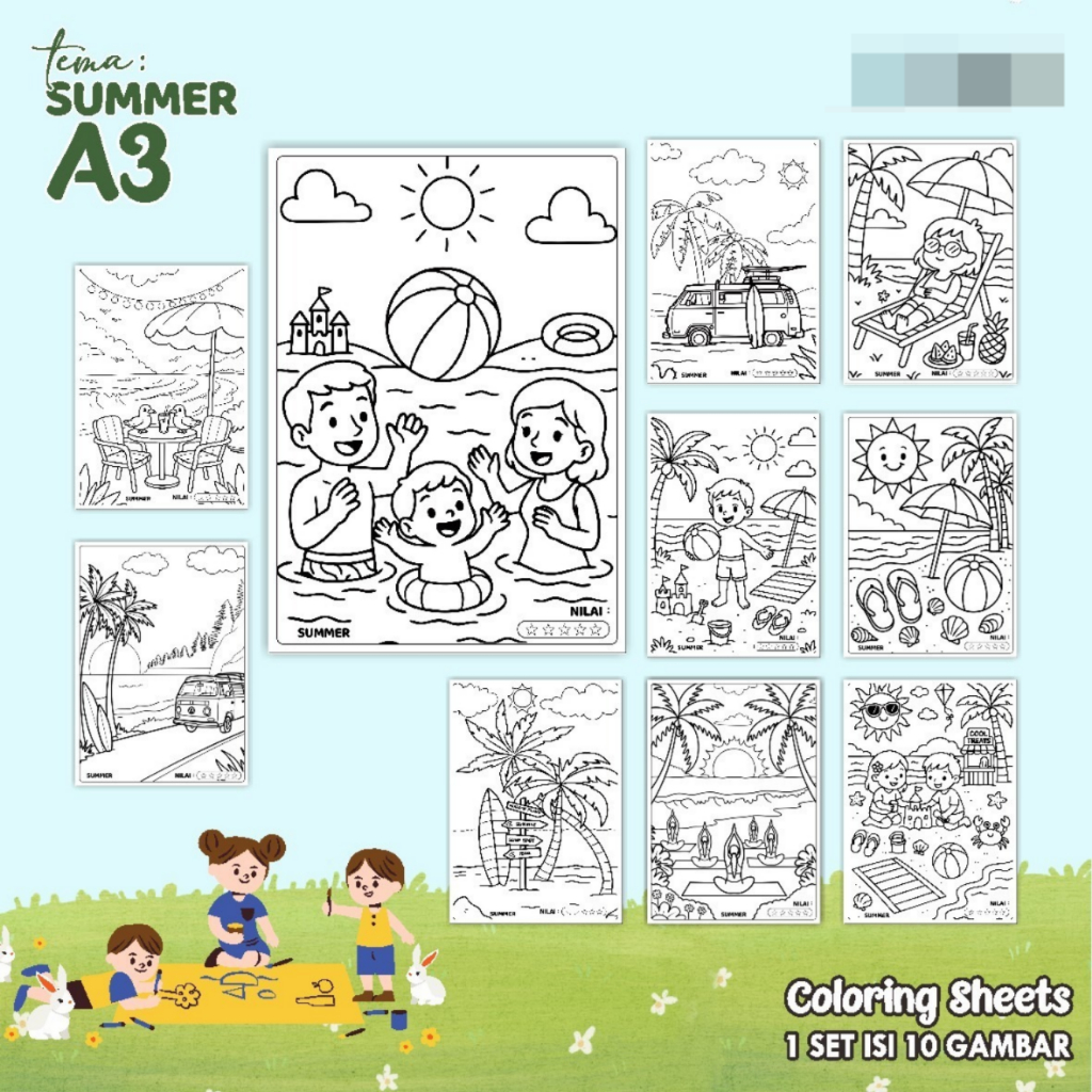 

KERTAS GAMBAR MEWARNAI TEMA SUMMER A3 READY STOCK - LEMBAR COLORING SHEETS ISI 10 LEMBAR
