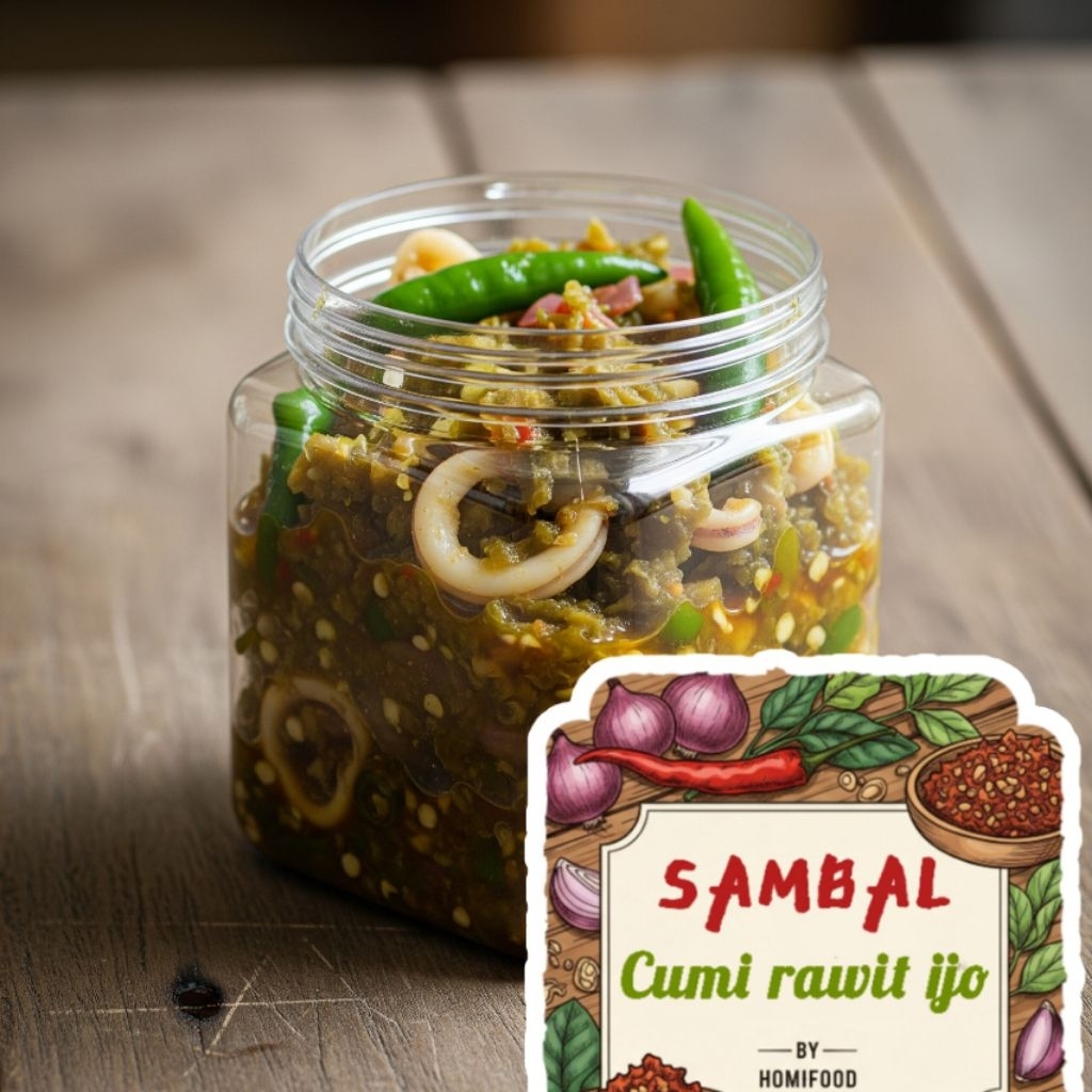 

Sambal Cumi Rawit Ijo Pedas Gurih by homifood menyajikan semua masakan rumahan dengan segala kehangatan keluarga dalam kemasan praktis toples 200ml