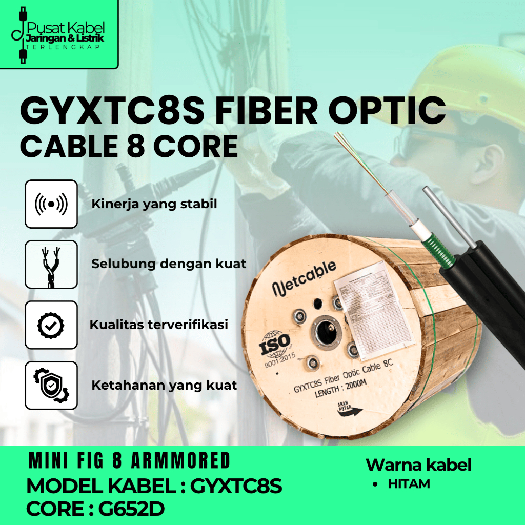 Kabel Fiber Optik Mini Fig8 8 Core Armored NETCABLE 2KM | Kabel FO Fig 8 Armored 2000m
