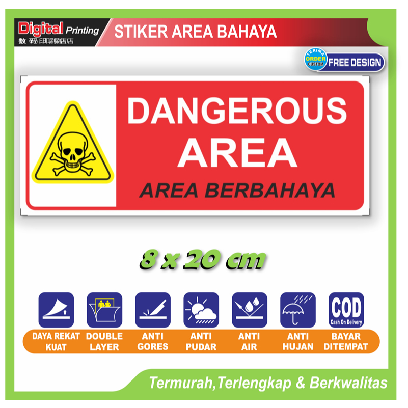 

Stiker tulisan area bahaya dangerous area sticker peringatan keamanan lingkungan