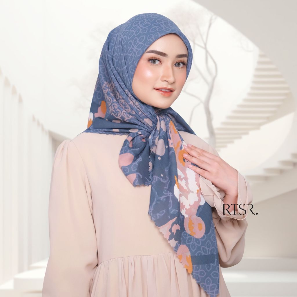 RTSR Hijab Segiempat Voal Motif Premium Hijab Kekinian Elegan