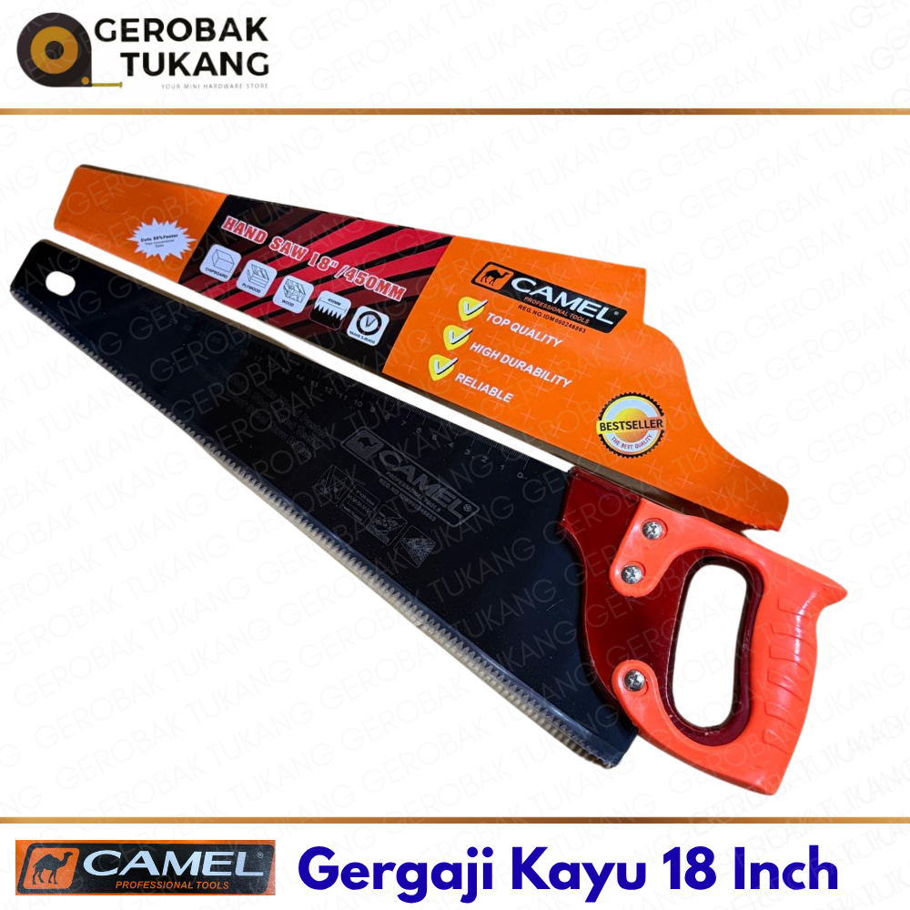 Gergaji Kayu 18 Inch Camel / Gergaji Kayu Gagang Karet / Gergaji Tajam dan Awet