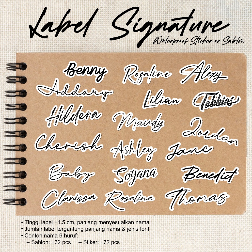 

Label Nama Signature Sticker Sablon UV DTF Stiker Baju custom Handwriting waterproof best quality