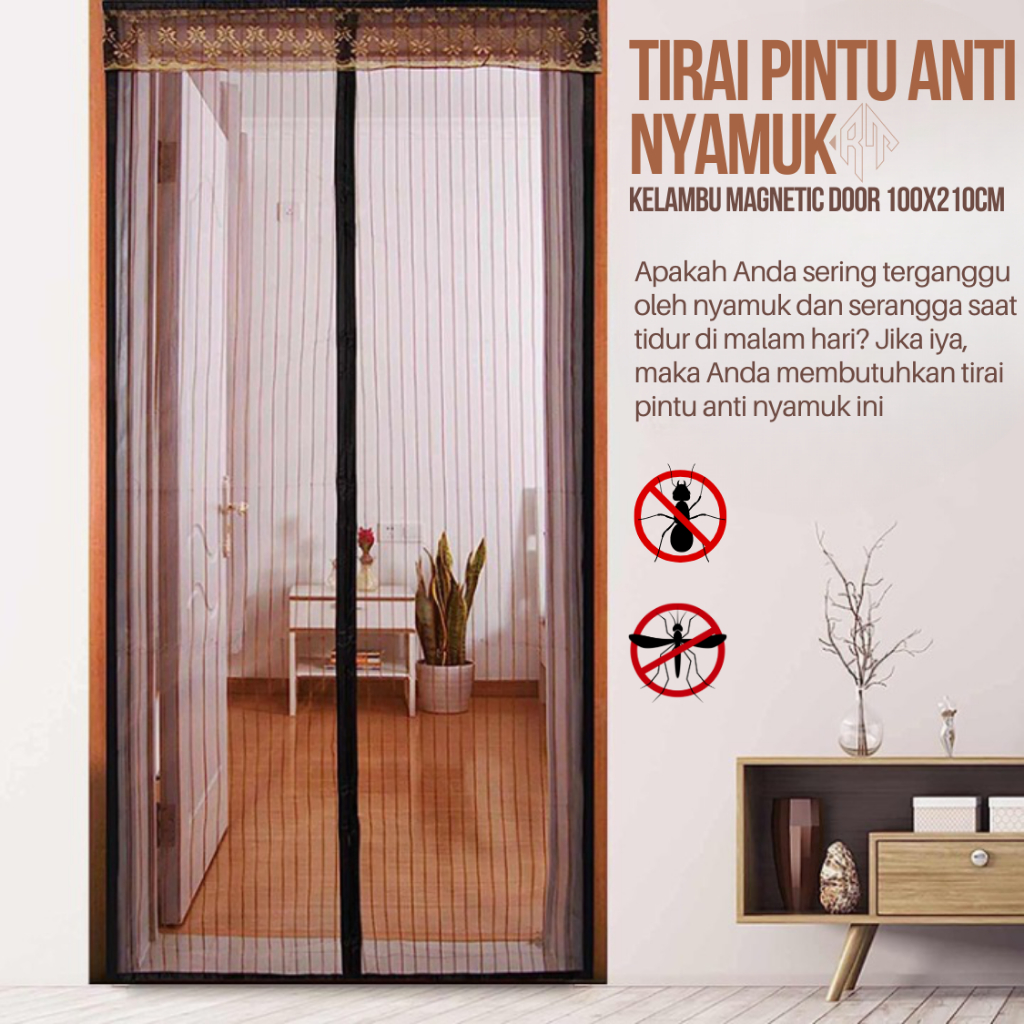 Gorden Jaring Pintu Anti Nyamuk Window Door Mosquito Net Mesh Tirai Lawang Kelambu Magnet Nat Polos 