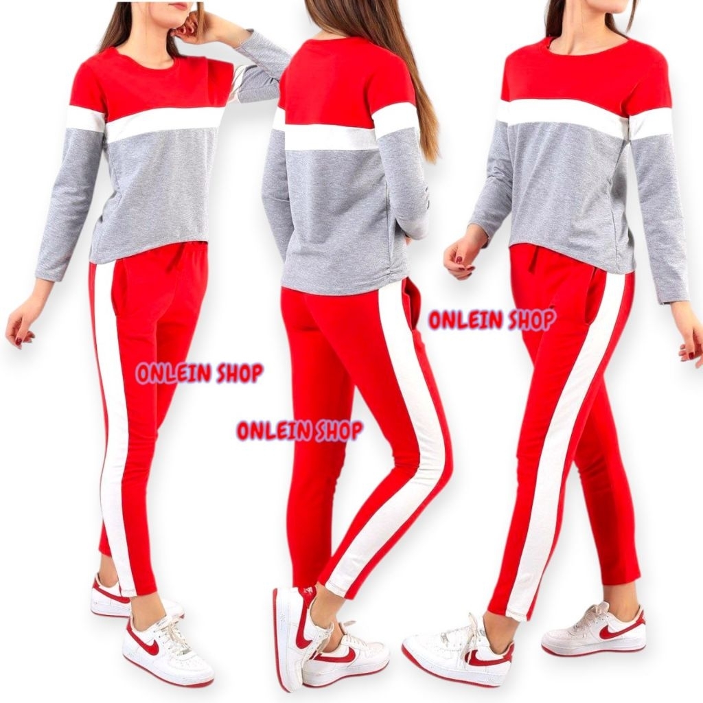 Joger Merah Putih Sweatpants Wanita Nyaman Sporty