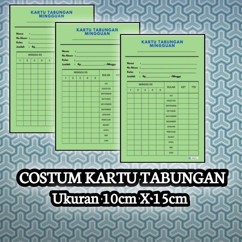 

10 pcs Kartu Iuran/Tabungan/arisan/Costum bisa riquest Ukuran 10x15cm bahan tebal 200gsm