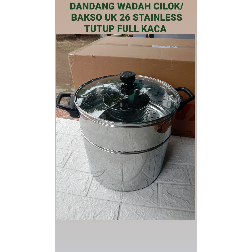 dandang bakso stainless tutup full kaca