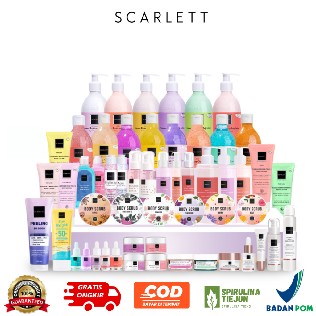 (100% ORIGINAL) SCARLETT WHITENING, SCARLETT BPOM,SCARLETT OFFICIAL SHOP,SCARLETT BODY LOTION,SCARLE