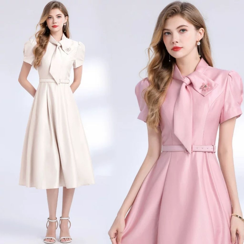 [ PRE ORDER ] ELLISA Midi Dress Korean Style Wanita Kekinian Lengan Pendek