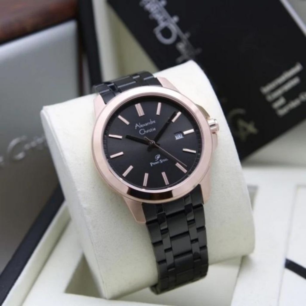 JAM TANGAN PRIA ORIGINAL ALEXANDRE CHRISTIE AC1017MD ROSEGOLD BLACK STAINLESS STEEL