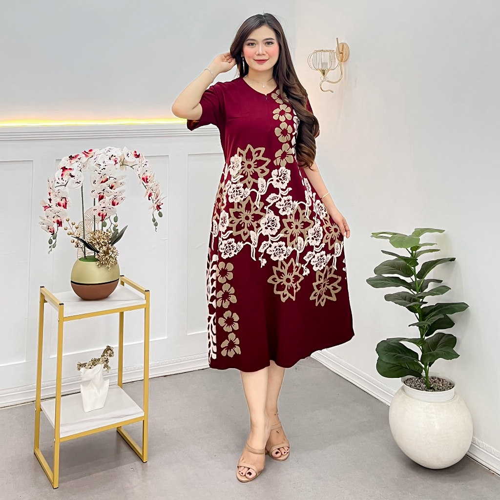 Daster Cap Asli Pekalongan Rayon Twill malaman Lengan Pendek Resleting Depan