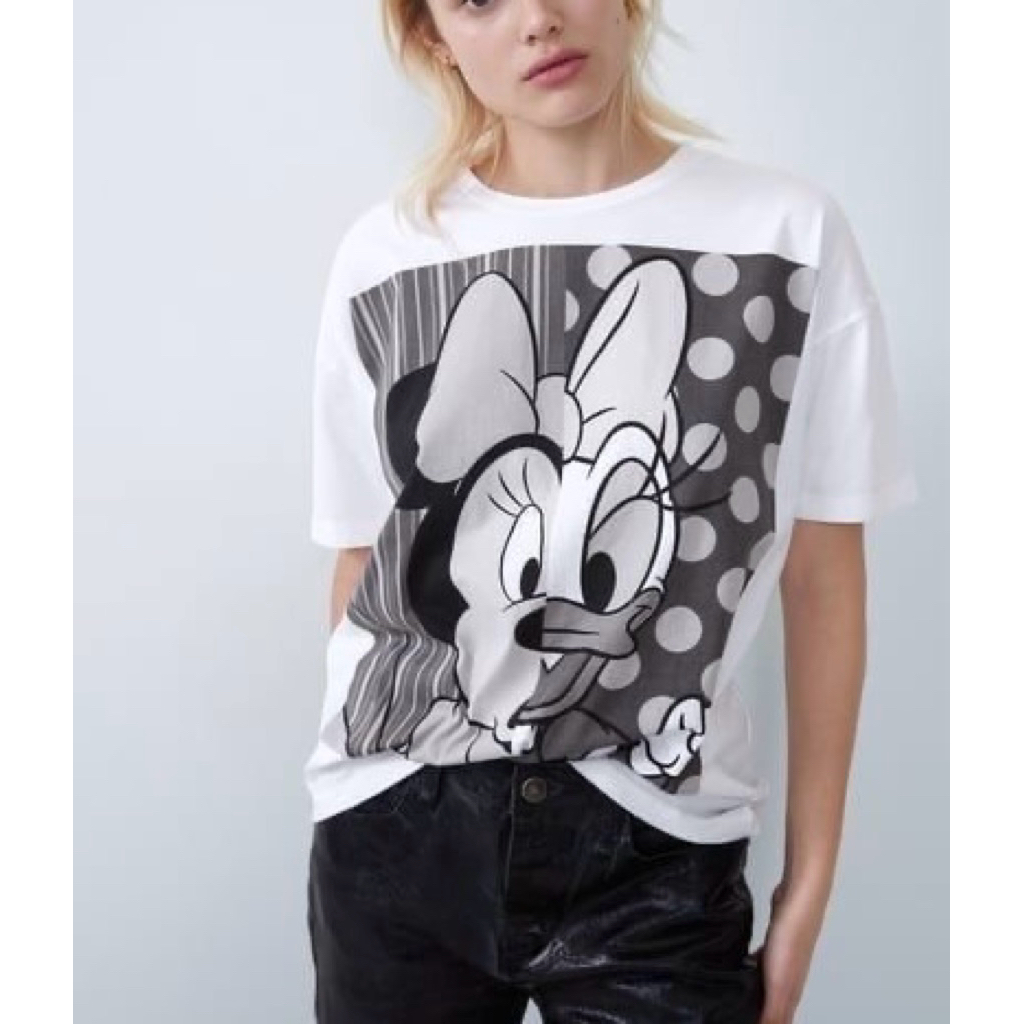 ZARA x DISNEY Minnie Daisy T-shirt Top - Kaos Wanita Putih - preloved