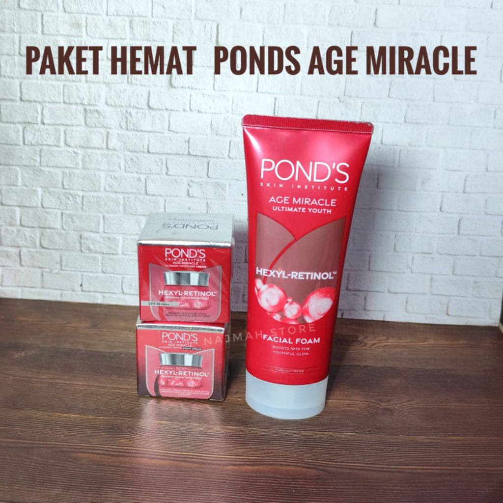 paket hemat ponds age miracle day + night cream + sabunmuka antiaging mencerahkan dan glowing