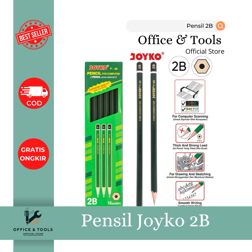 

Pensil Joyko 2B P-88 Pensil Tebal Kuat Hitam Pekat Untuk Komputer Scanning & Menggambar Office & Tools