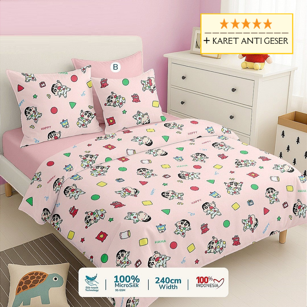 sprei anti geser anak mikrosilk kartun sinchan 160x200 180x200 120x200 100x200 90x200 karet dobel