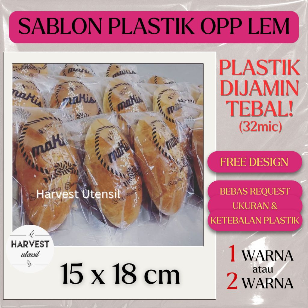 

15x18 Sablon Plastik OPP Lem Packaging Roti Donat Kue Bakpao Makanan Bluder Bakery