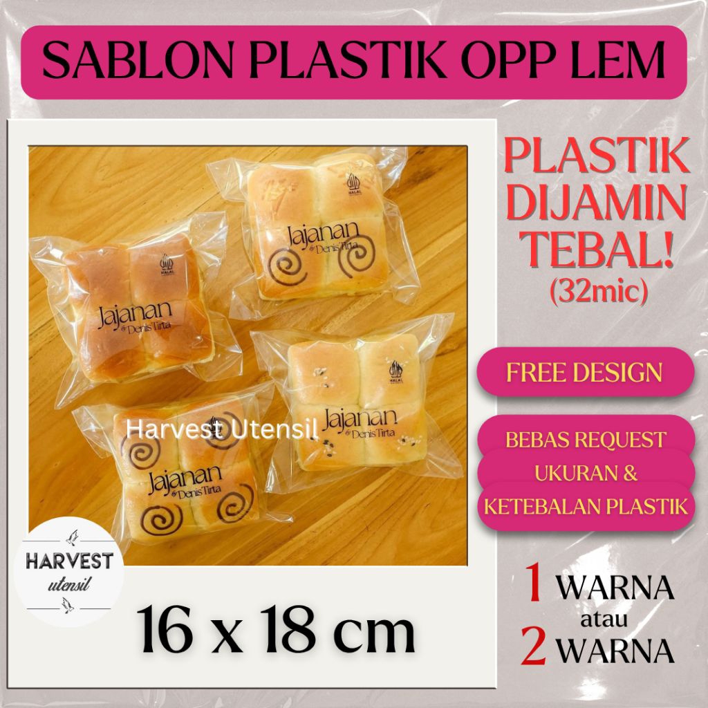 

Sablon Plastik OPP Lem 16x18 30mic 32mic Packaging Kue Roti Makanan Donat Bakpao