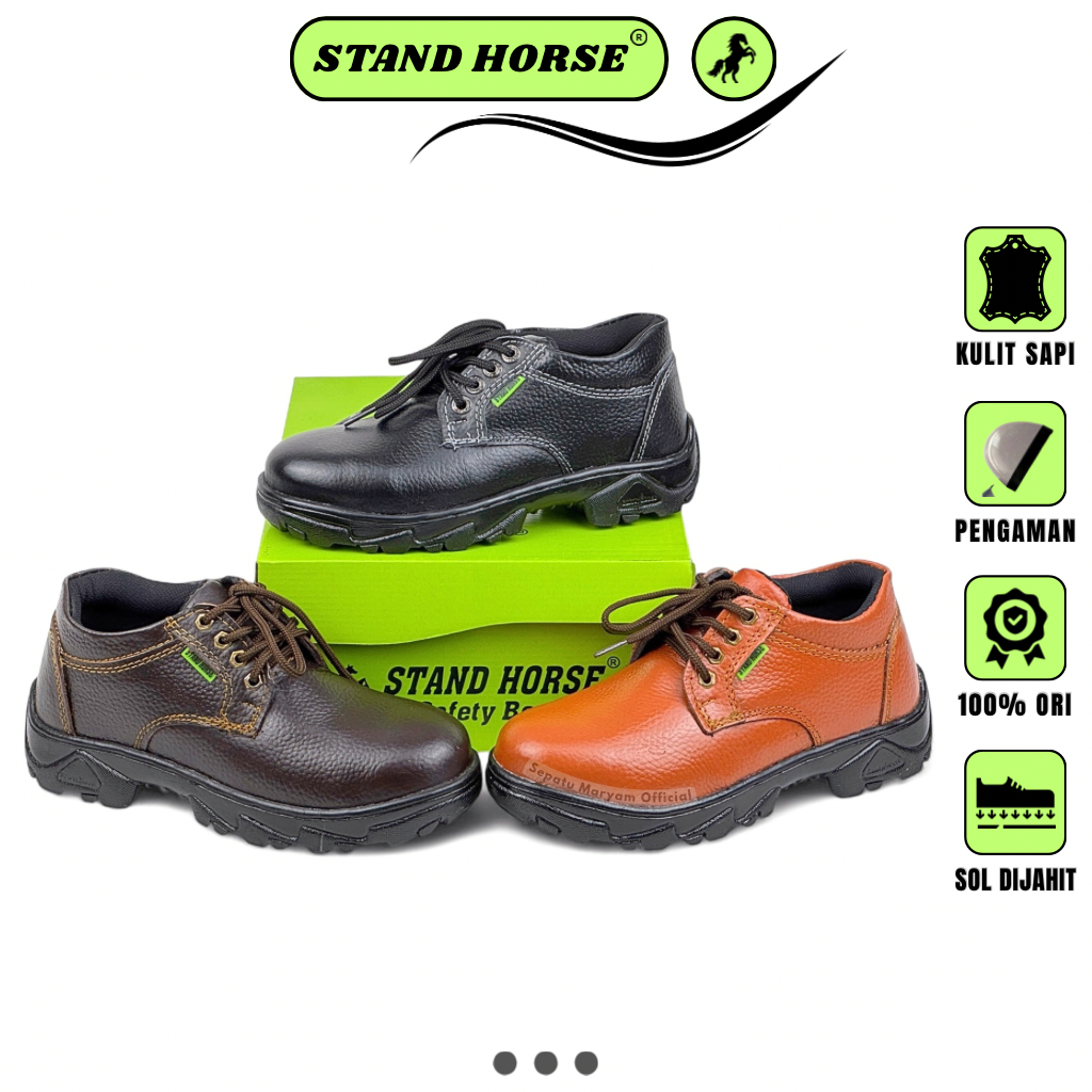 STAND HORSE - Sepatu Safety Pendek Tali 801 Kulit Asli Ujung Besi Unisex Non Slip Size 36-45